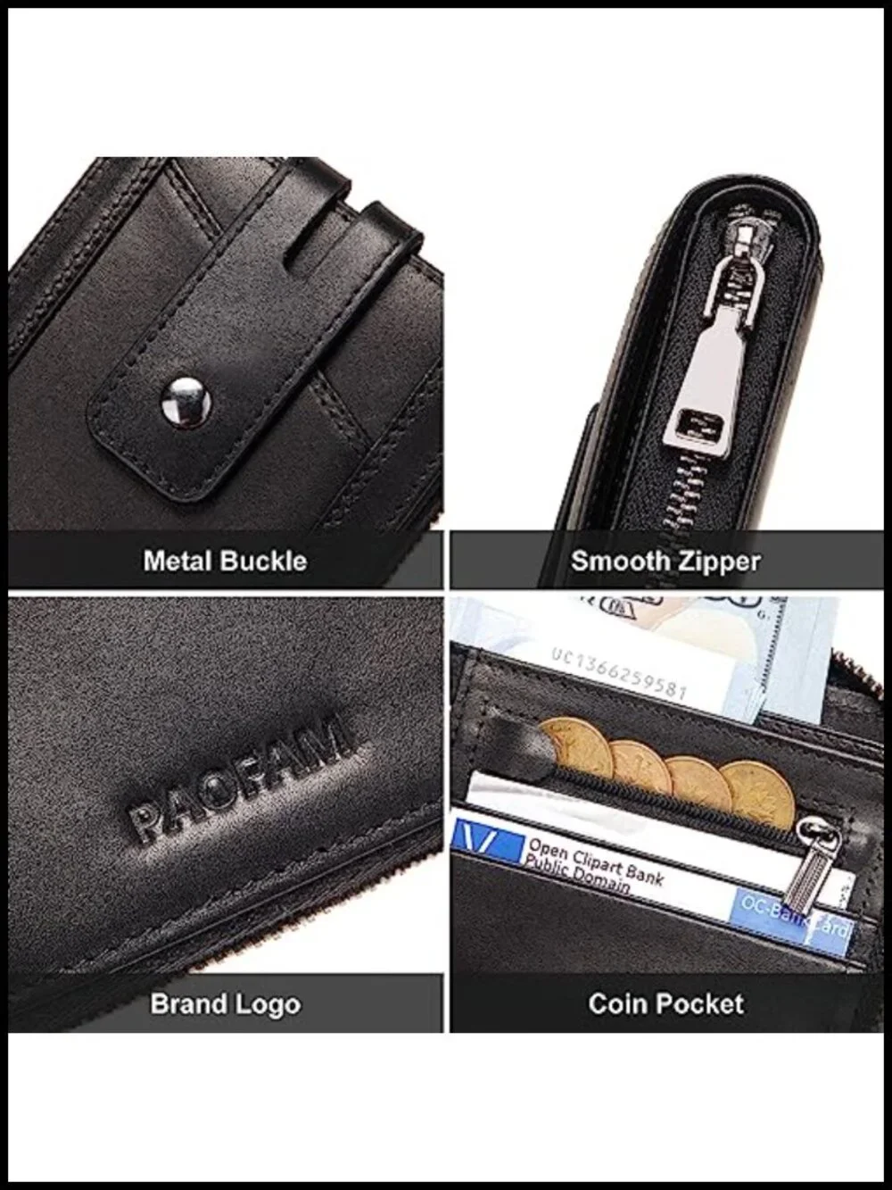 Genuine Leather Zipper Wallet RFID Blocking Bifold with Coin Pocket